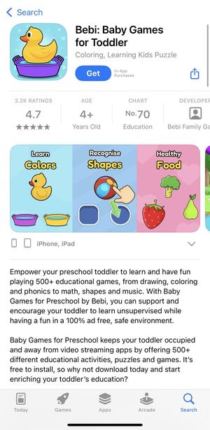 An screenshot of the bebi teaching app. It has a 4+ rating. An screenshot of the bebi teaching app. It has a 4+ rating.