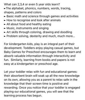 An screenshot of the bebi teaching app, it indicates it can help 2,3,4 and even 5 year olds learn. An screenshot of the bebi teaching app, it indicates it can help 2,3,4 and even 5 year olds learn.