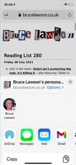 An example of the iOS share panel open at the bottom of the screen with various share options An example of the iOS share panel open at the bottom of the screen with various share options