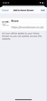 An Add to Home Screen view with details of a web page in addition to Cancel and Add buttons An Add to Home Screen view with details of a web page in addition to Cancel and Add buttons